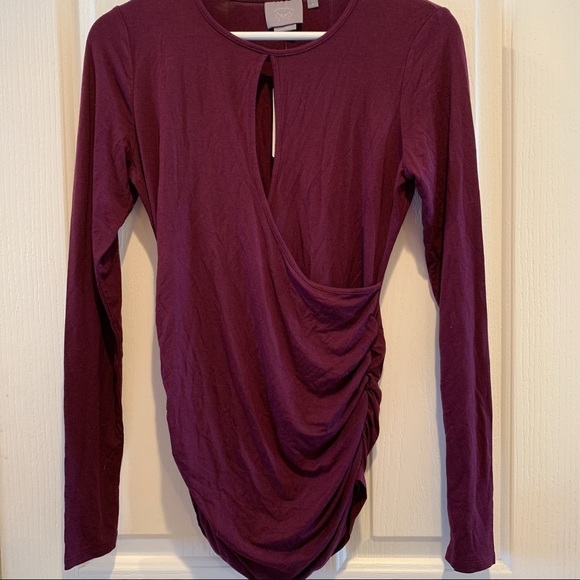 ANTHROPOLOGIE Joanie Cutout Keyhole Top Tee NWT Wine Purple long sleeve Anthro - Picture 7 of 8